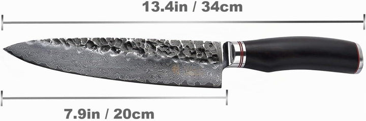 Wakoli EBO Kochmesser mit 20 cm Klinge aus 67 Lagen Damaststahl mit VG10 Kern, Hammerschlag, Eichenh