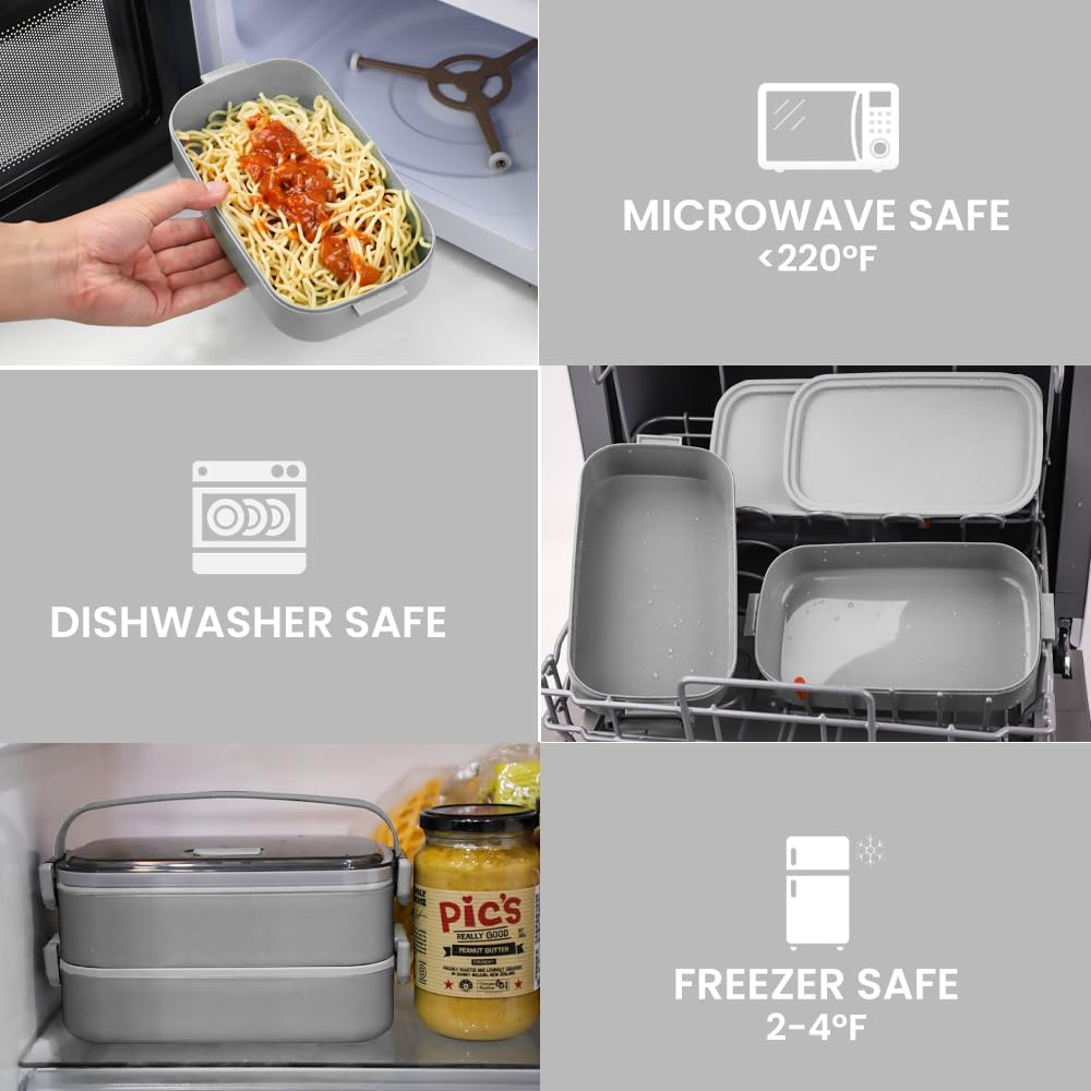 Bugucat Lunchbox 1600ML, 3 in 1 Bento Box Brotdose Auslaufsicher Luftdichte Brotzeitbox mit Fächern