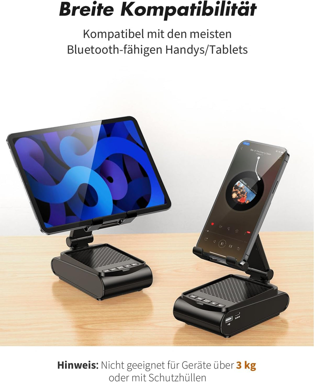 Rolgno Bluetooth Lautsprecher mit Handyständer, HD-Surround-Sound Bluetooth Box, Verstellbarer Handy