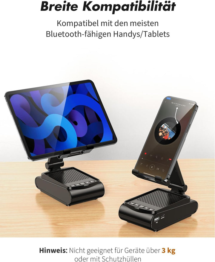 Rolgno Bluetooth Lautsprecher mit Handyständer, HD-Surround-Sound Bluetooth Box, Verstellbarer Handy