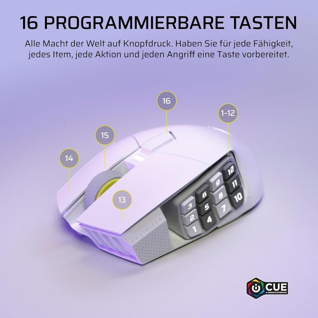 Corsair Scimitar Elite Wireless SE MMO Gaming Maus – 33.000 DPI, 16 Programmierbare Tasten, Einstell