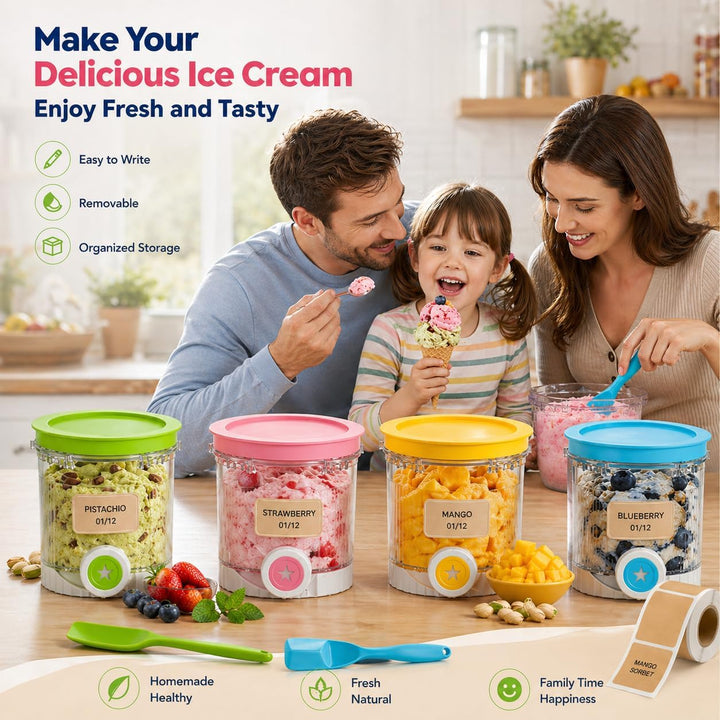 4 Behälter Kompatibel mit Ninja Creami Swirl NC700 NC701EU, 480ml Eisbecher Set mit 4 Farbigem Decke