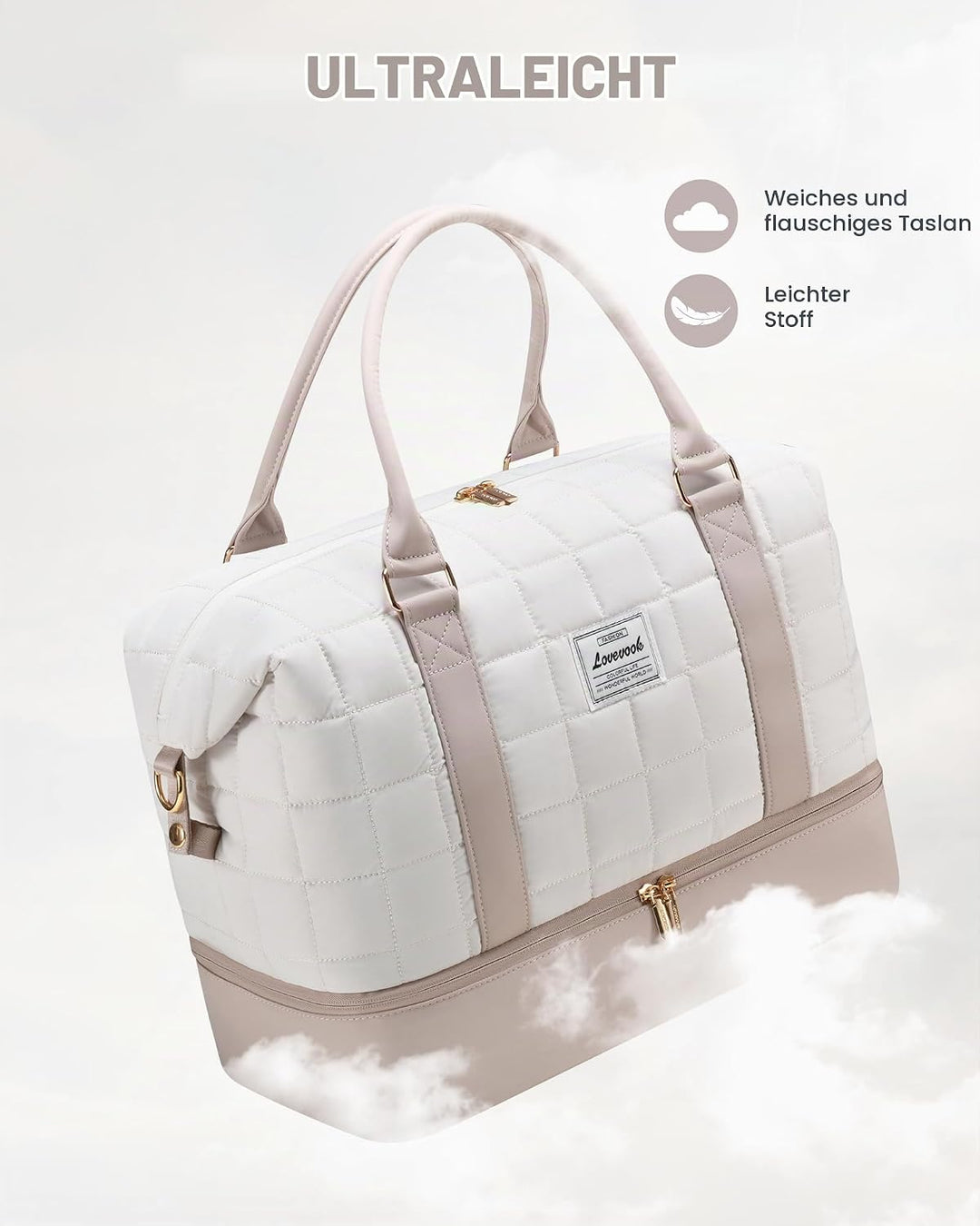 LOVEVOOK Reisetasche Damen, Leicht Puffer Weekender Handgepäck Tasche Kliniktasche Geburt Krankenhau