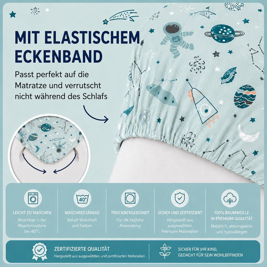 FlyIdeas Spannbettlaken für Beistellbett 90x55 cm, 2 STK - 2 Spannbettlaken für alle Babybettchen Ma