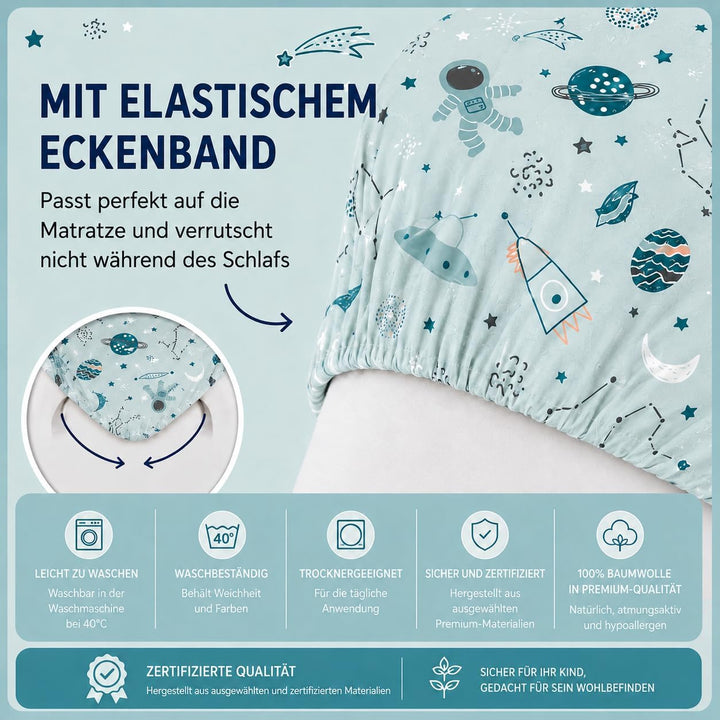 FlyIdeas Spannbettlaken für Beistellbett 90x55 cm, 2 STK - 2 Spannbettlaken für alle Babybettchen Ma