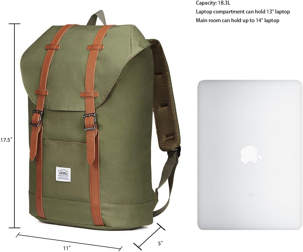 KAUKKO Rucksack Damen Herren Schön und Praktisch Daypack für Schule, Uni, Beruf und Freizeit mit 14"