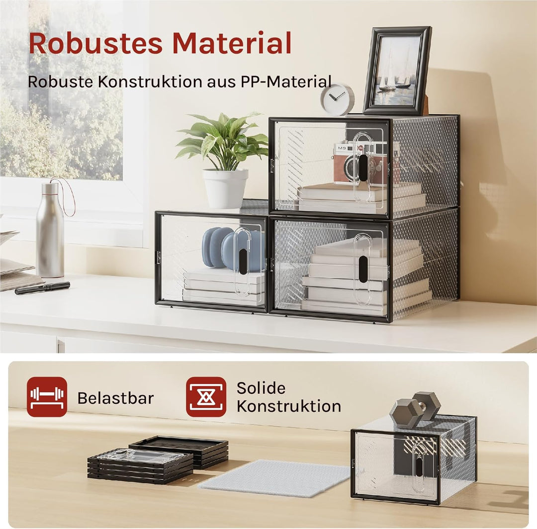 WOLTU Schuhbox stapelbar, 8er Set, Schuhkarton mit magnetischer Tür, Kunststoffbox für Schuhaufbewah