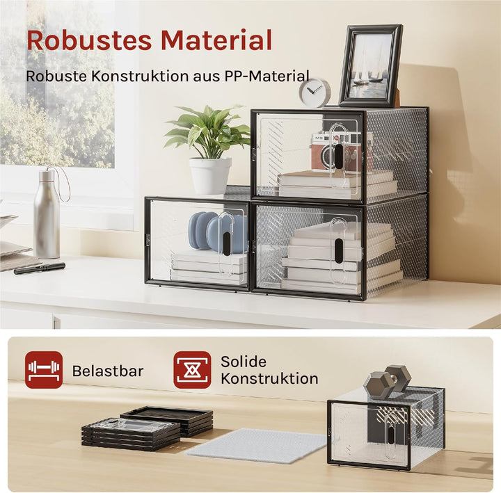 WOLTU Schuhbox stapelbar, 8er Set, Schuhkarton mit magnetischer Tür, Kunststoffbox für Schuhaufbewah