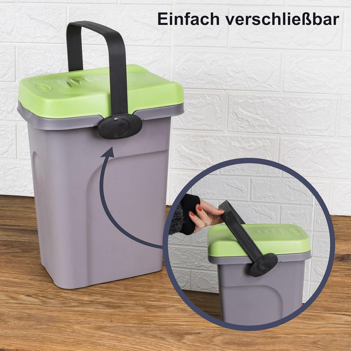 #11 Abfalleimer 7 Liter Grün 19x23x30,5cm - mit Gummidichtung im Deckel mit dem Henkel verschliessba