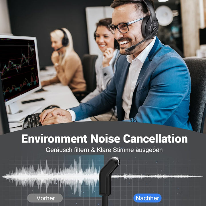 EKSA H6 Bluetooth Headset mit Mikrofon & USB Dongle [Bis zu 55 Stdn & 10 Meter Reichweite] Wireless