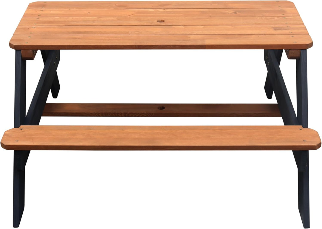 AXI Nick Kinder Picknicktisch aus Holz | Kindertisch in Grau & Braun mit Sonnenschirm für den Garten