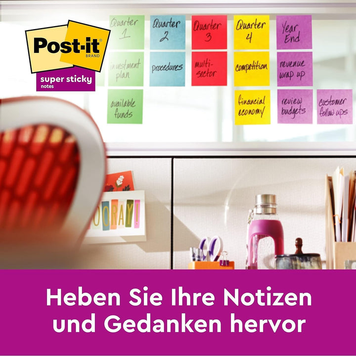 Post-it Super Sticky Notes Carnival Collection, Vorteilspackung mit 12 Blöcken, 90 Blatt pro Block,
