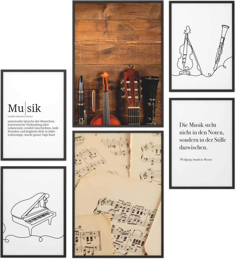 Papierschmiede® Mood Poster Set Musik, Fertiges Bilder Set mit Rahmen (Holz, schwarz), Wohnzimmer De