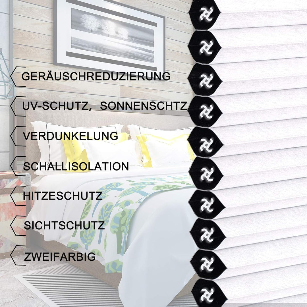 WOLTU Wabenplissee ohne Bohren Verdunklung Thermo Doppelplissee Klemmfix Zweifarbig 55x130cm Weiss-W