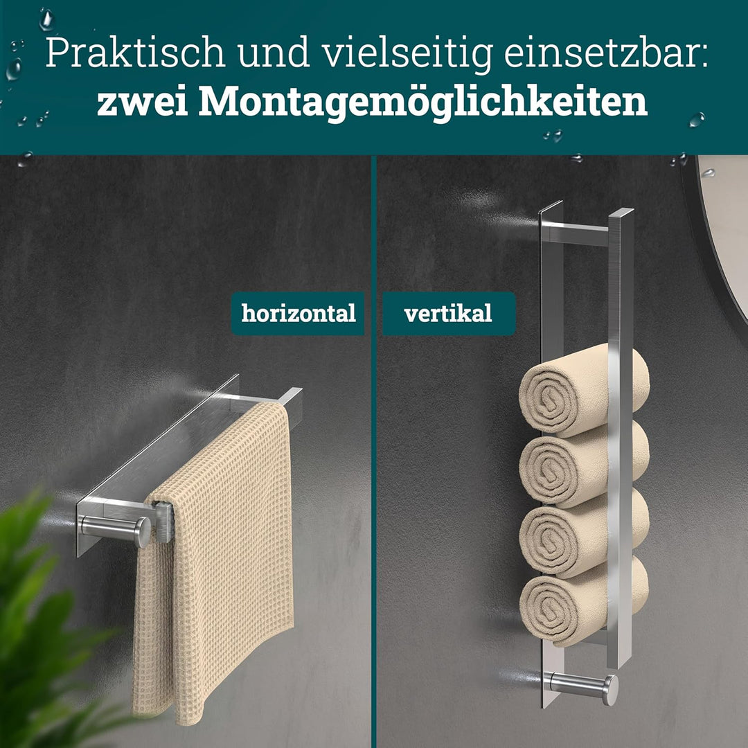 husman Handtuchhalter ohne Bohren | Edelstahl gebürstet Gäste | Handtuchstange zum Kleben für Bad &