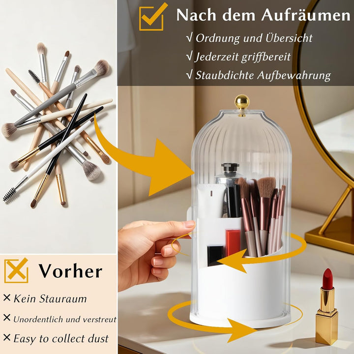 FAVORTALK Make-Up Pinselhalter mit Deckel, 360 Grad Drehbare Makeup Pinsel Veranstalter Spinning Kos