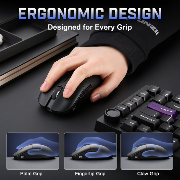 YUNZII M1 Kabellose Gaming-Maus, BT/2.4G Wireless/Wired Ultralight Mouse, PAW3311-Sensor 10000 DPI,