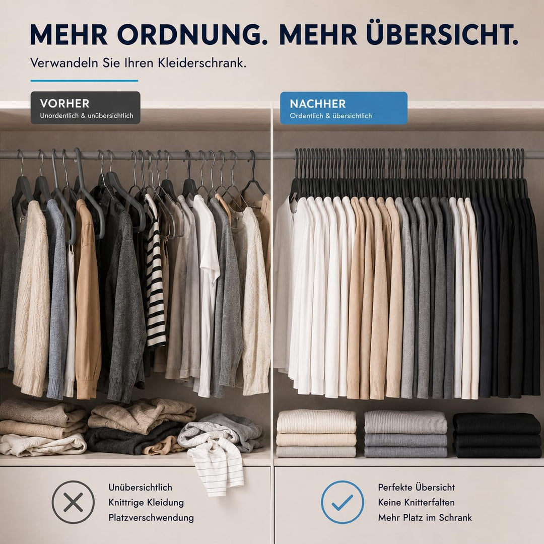 50 Kleiderbügel mit 360 Grad drehbaren Haken recycelter Kunststoff Bügel rutschfest, platzsparend, M