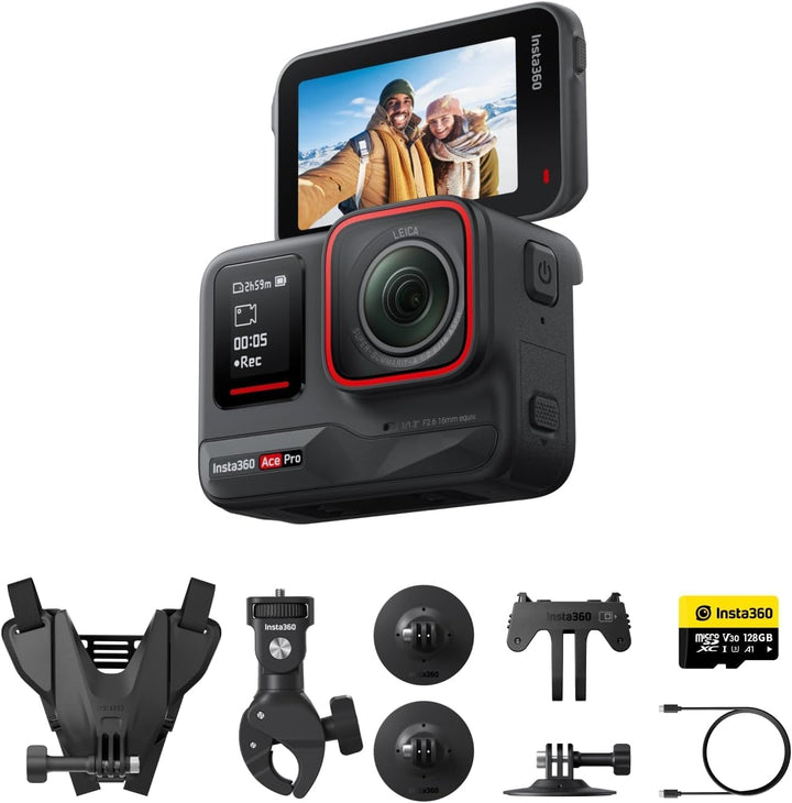 Insta360 Ace Pro Motorrad-Bundle – wasserdichte Action-Kamera mit Leica-Sensor und AI-Rauschunterdrü