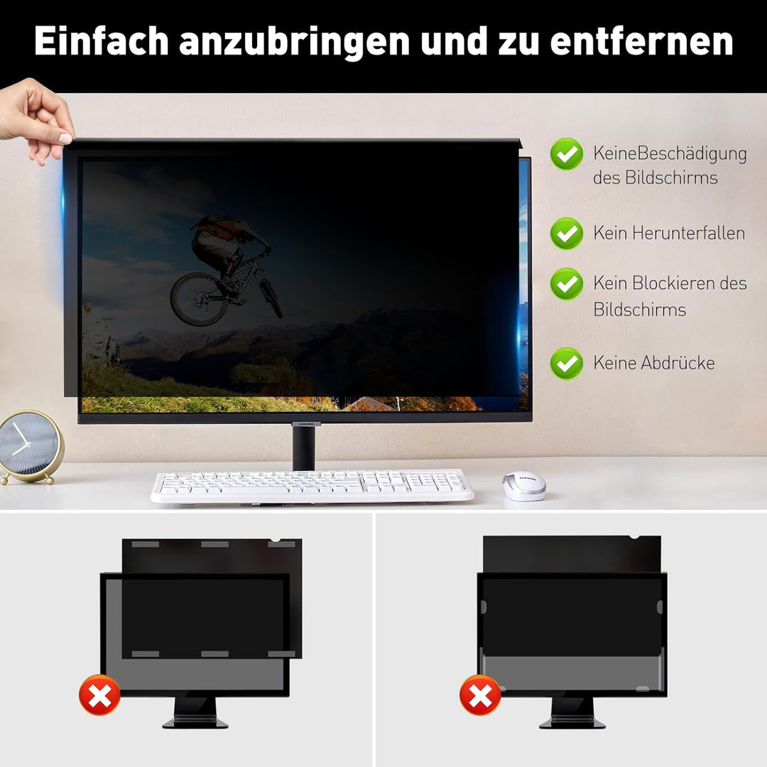WVMNQO 27 Zoll Hängender Blickschutzfolie für Computermonitor mit 16:9, Hochtransparent und Nicht Ve