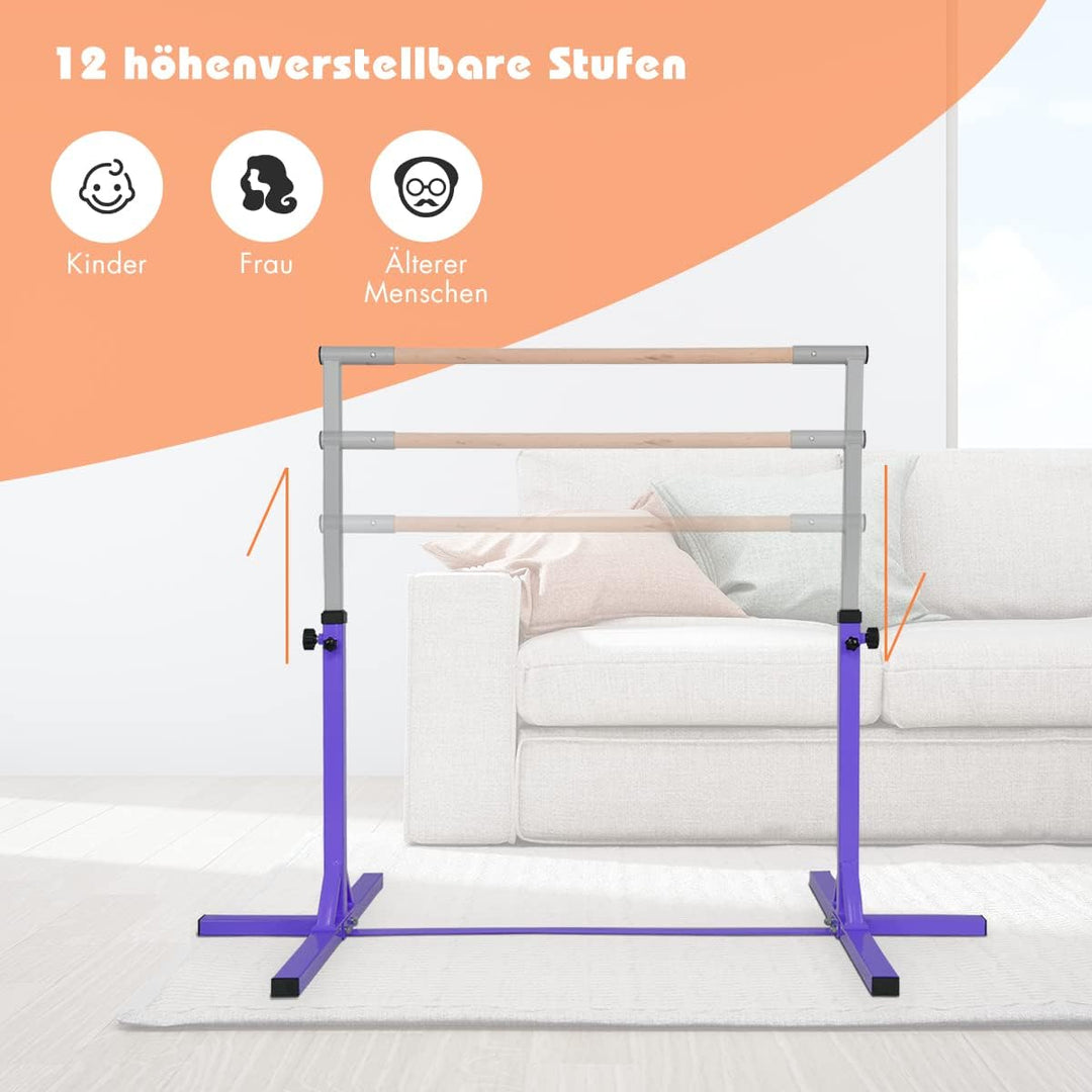 DREAMADE Gymnastik Turnreck Kinder, Reck Indoor, Reckstange Höhenverstellbar 12 Stufen, Reck Stange