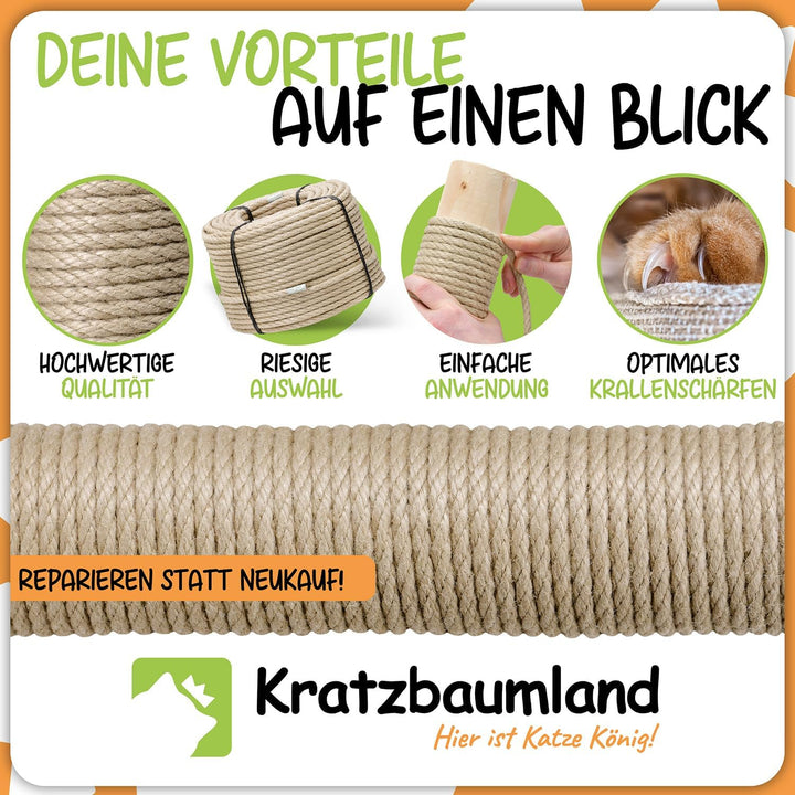 Kratzbaumland Polyhanfseil Premium-Outdoor-Sisalseil 100 Meter versch. Dicken (10 mm), 10 mm