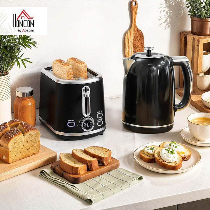 HOMCOM Wasserkocher Toaster Set 1,7L Edelstahl Wasserkocher 2 Scheiben Toaster mit 6 Bräunungsstufen