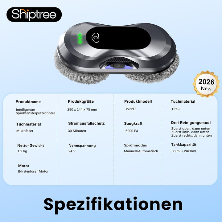 Fensterputzroboter 2026 Neuheit, 6000Pa, Doppeldüsen-Sprühfunktion,