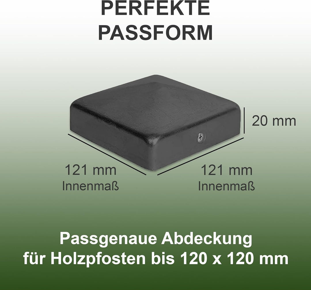 Pfostenkappe | Stahl Schwarz pulverbeschichtet | 121 x 121 mm | 10 Stück | Abdeckkappe für Garten Ho