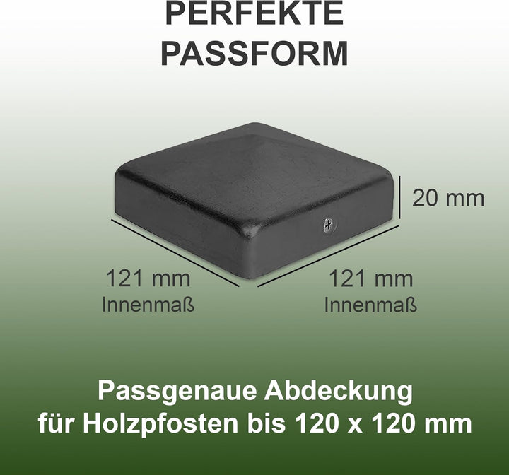 Pfostenkappe | Stahl Schwarz pulverbeschichtet | 121 x 121 mm | 10 Stück | Abdeckkappe für Garten Ho
