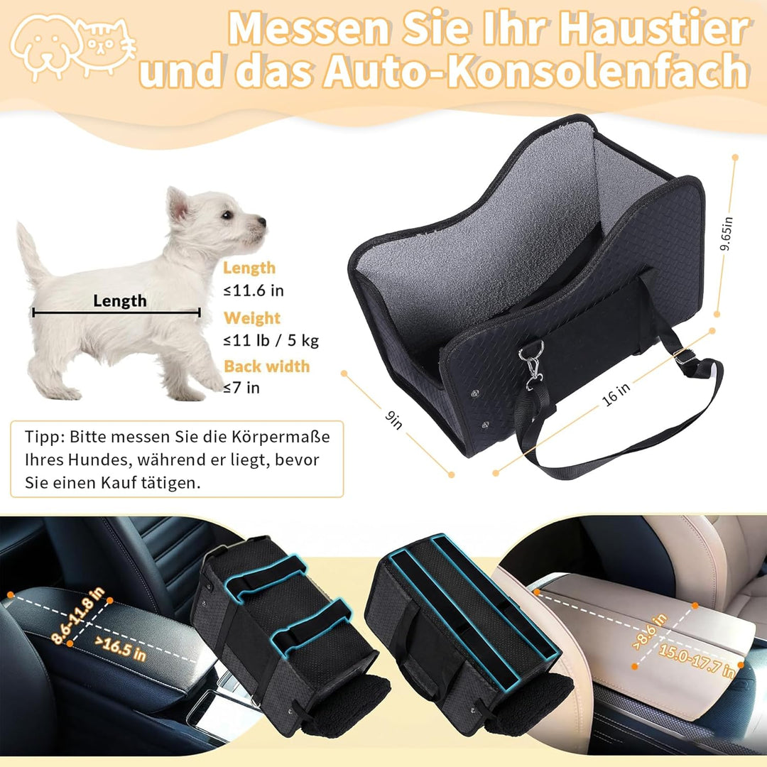 Hunde Autositz für Kleine Hunde & Katzen - Sicher auf Rücksitz, Beifahrersitz & Mittelkonsole mit Do