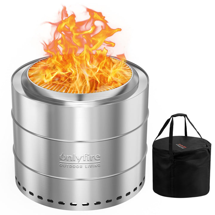 Onlyfire Rauchfreie Feuerstelle aus Edelstahl, 50cm Feuerschale mit Abnehmbarer Aschekasten, Aufbewa
