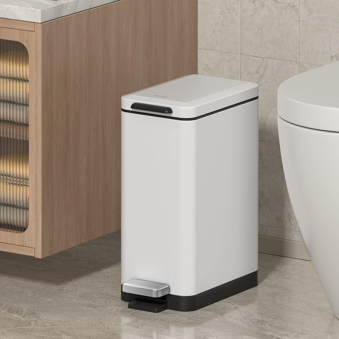 Mbillion Mülleimer Bad 10 Liter Slim Design Treteimer mit starkem Pedal, Edelstahl Rechteckiger Müll