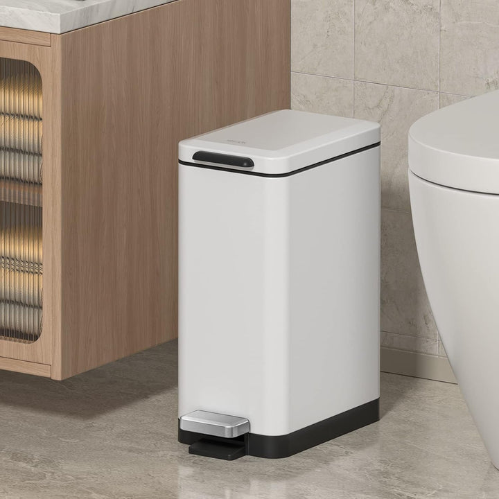 Mbillion Mülleimer Bad 10 Liter Slim Design Treteimer mit starkem Pedal, Edelstahl Rechteckiger Müll