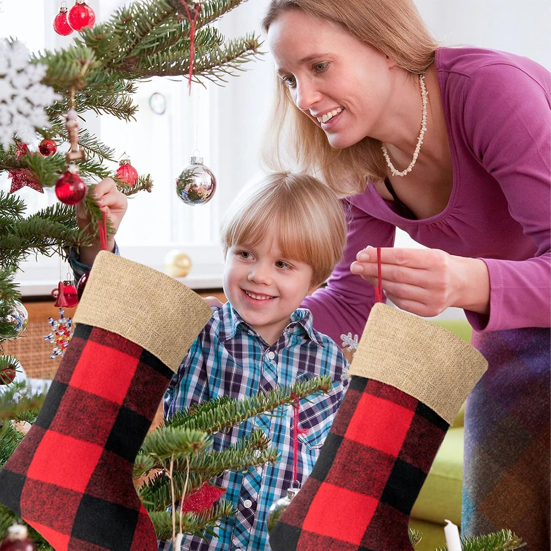 2 Stück Nikolausstrumpf mit Jute Cuff, Weihnachtssocken Kamin Weihnachtsbaum, 46cm gross Christmas S
