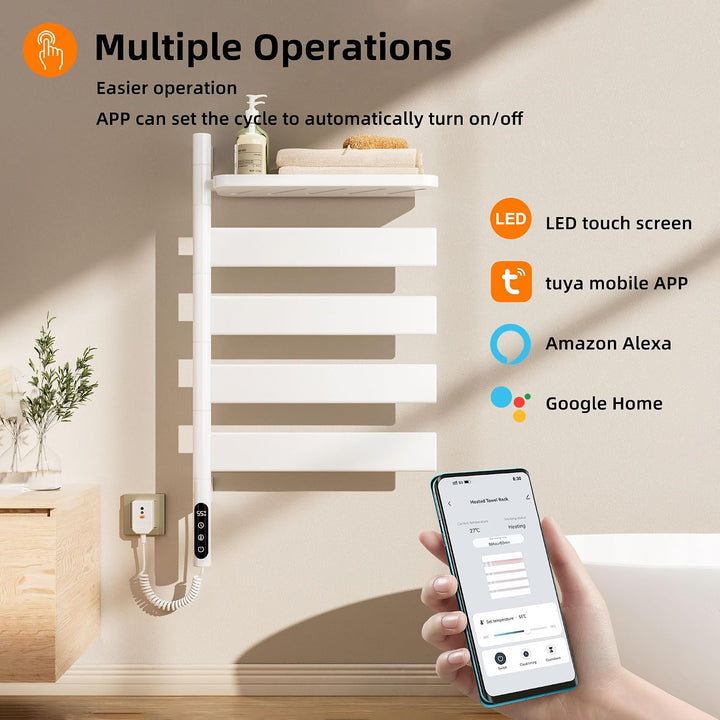 Badheizkörper Elektrisch 450×770mm 120W WiFi Weiss Elektrischer Handtuchheizkörper für Alexa und Goo