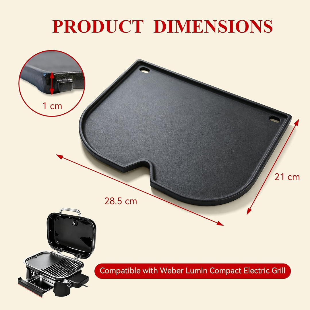 28,5 x 21cm Gusseisen Grillplatte für Weber Lumin Compact Elektrogrill, Hitzebeständiges Elektrogril