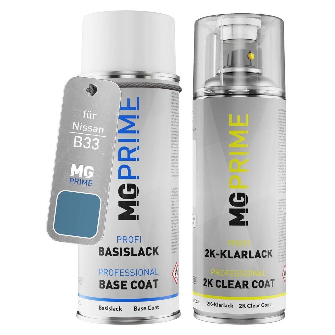 MG PRIME Autolack 2K Spraydosen Set für Nissan B33 Temp Blue Metallic/Fjordblau Metallic Basislack 2