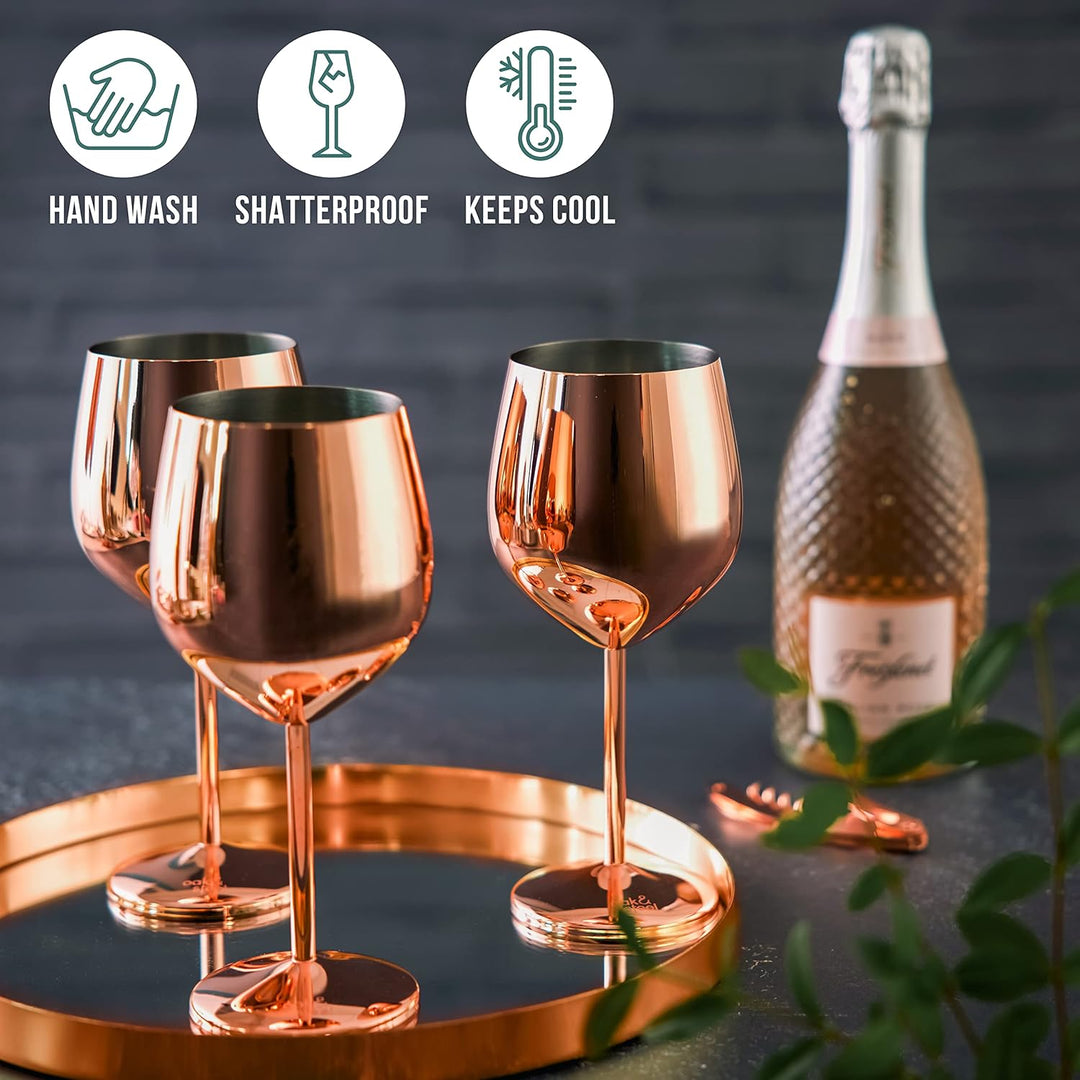 Oak & Steel - 4 Edelstahl Weingläser Geschenkset (540ml) - Roségold/Kupfer - Robust & Unzerbrechlich