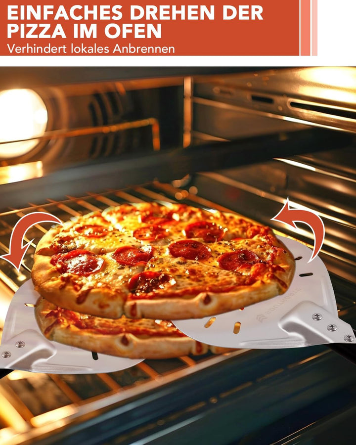 SOUTHGATE Pizzawender, Pizzaschieber Perforiert, Pizza Turning Peel rund, Aluminium-Schaufel perfori