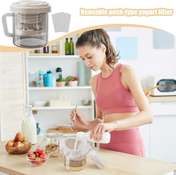 Griechischer Joghurts Sieb, Pu-sh-Typ-Joghurtsieb, Joghurts Abtropfsieb Mit Filterbeutel, Griff Und