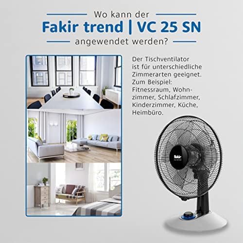 Fakir trend VC 25 N – Tischventilator mit 90° Oszillation, 4 Stufen & LED-Drehschalter, Ventilator l