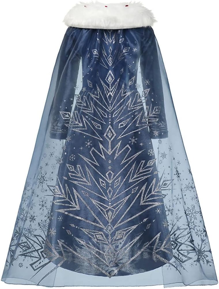 discoball Elsa Prinzessin Kleid, Frozen Elsa Kostüm für Mädchen, Eiskönigin Kostüm mit Zubehör, Schn