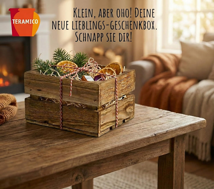 Teramico Set aus 3 geflammten NEUEN Holzkisten (22x20x15 cm) | PERFEKT als GESCHENKBOX oder RUSTIKAL
