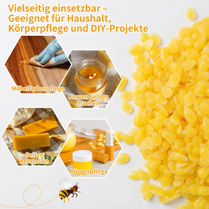 LIKEGOR Hochwertiges Bienenwachs, 1kg Natürliches Bienenwachs, Ideal für Naturkosmetik, Bienenwachst