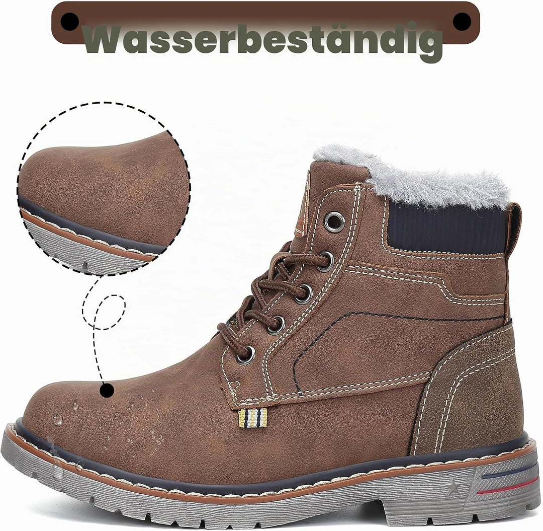 Mishansha Kinder Schnürstiefel Warme Gefüttert Winterschuhe für Jungen Mädchen Gr.24-38 24 EU Braun,