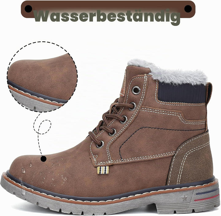 Mishansha Kinder Schnürstiefel Warme Gefüttert Winterschuhe für Jungen Mädchen Gr.24-38 24 EU Braun,