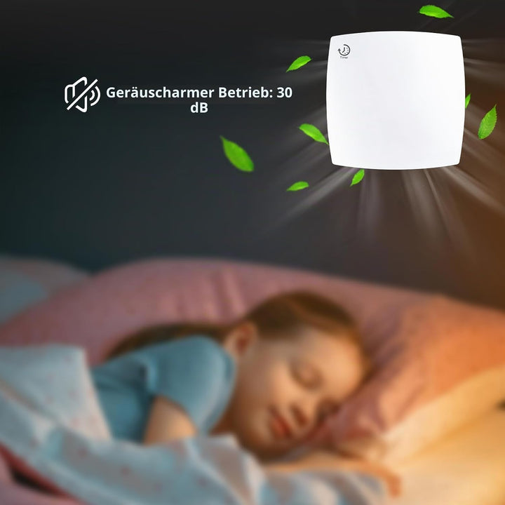 Anesty Badlüfter 100mm mit Nachlauf, 95m³/h 12W Abluftventilator Leiser Wandventilator WandLüfter mi