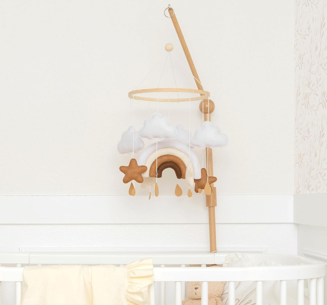 Mobile Baby Babybett Windspiel Filz | Regenbogen, Sterne & Wolken | hängende Dekoration Wickeltisch