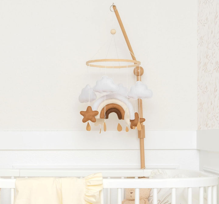 Mobile Baby Babybett Windspiel Filz | Regenbogen, Sterne & Wolken | hängende Dekoration Wickeltisch